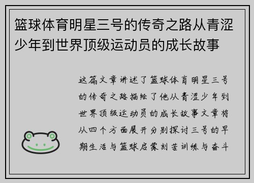 篮球体育明星三号的传奇之路从青涩少年到世界顶级运动员的成长故事